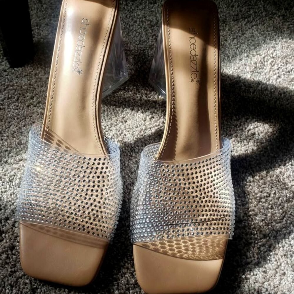 Clear Gem Slip On Heel Sandals Size 12